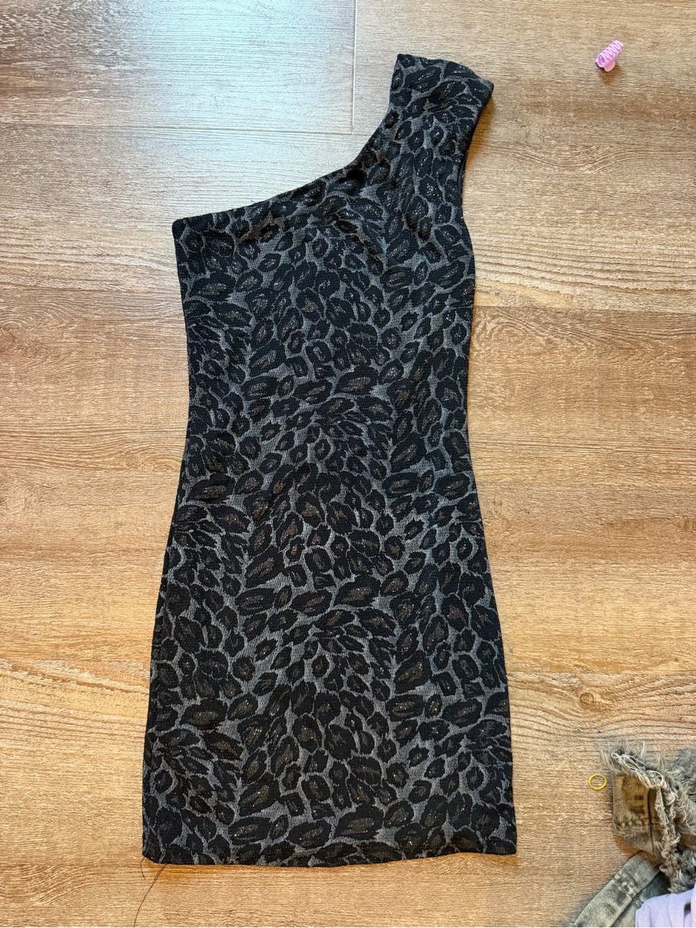 a'gaci One-Shoulder Leopard Print Bodycon Dress - Black/Gray